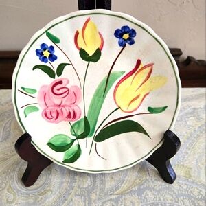VTG DECORATIVE FLORAL Plate Pink, Yellow, Blue  Blue Ridge Southern Potteries?